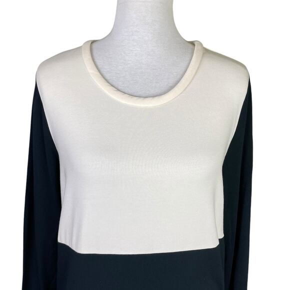 Townsen NWT Black Cream Colorblock Long Sleeve Soft Knit Elastic Hem Top - Picture 4 of 11